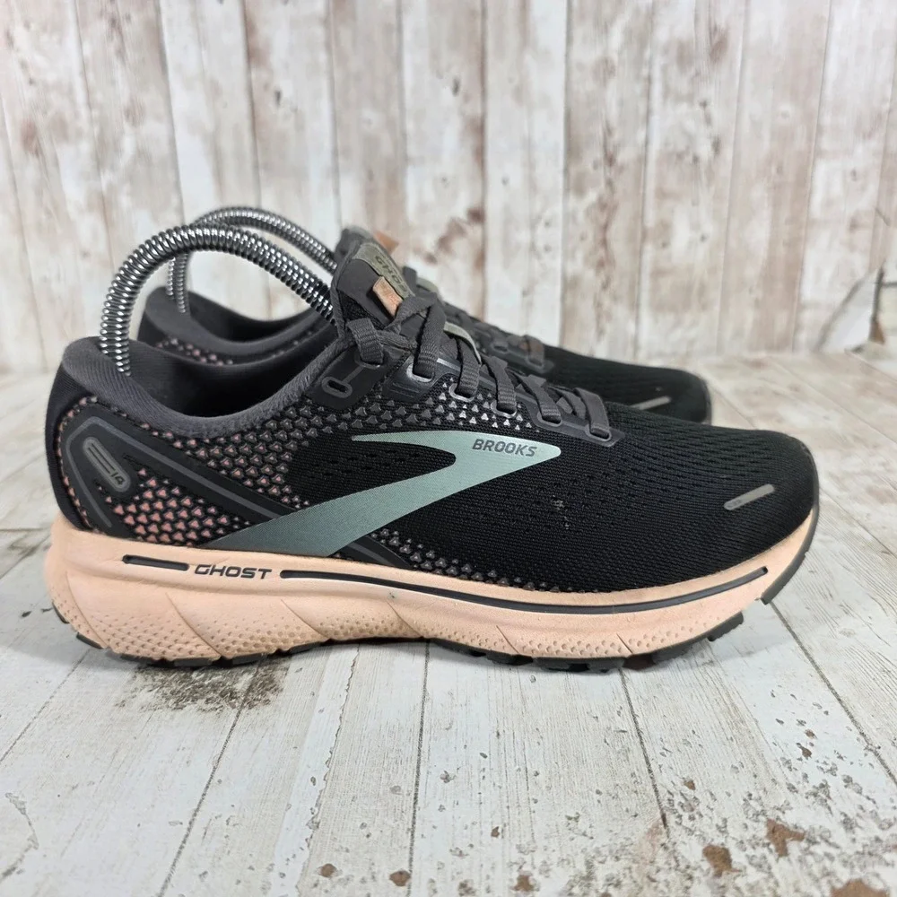 Brooks Ghost 14 Womens Running Shoes Black Peach 1203561B025 Size 7.5 Medium B